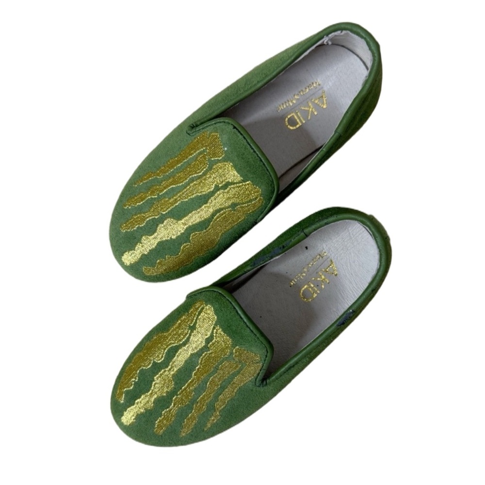 AKID Green Skeleton Loafers with Gold. Size 10, Excellent Condition. HTF